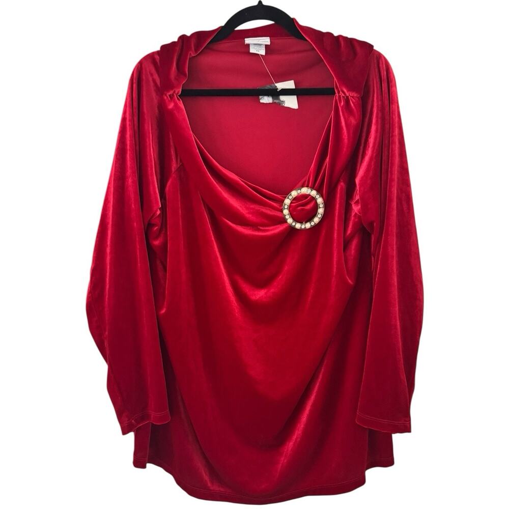NWT Jaclyn Smith Red Velvet Cowl Neck Blouse Women’s Size 3X